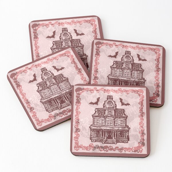 Item preview, Haunted Victorian Mansion Bats Gothic House Woodcut Red designed and sold by Ghoul Enterprises.