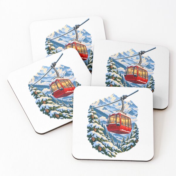 Item preview, Red Cable Car Snowy Alpine Peaks designed and sold by TeNovaStudio.