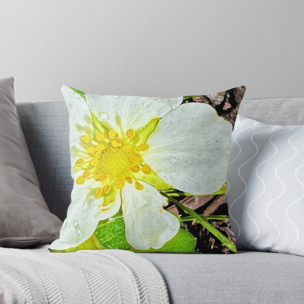 Item preview, Strawberry Blossom Macro Kissed with Dewdrops — Botanical Flower Photography designed and sold by Pink Ribbon Flowers .