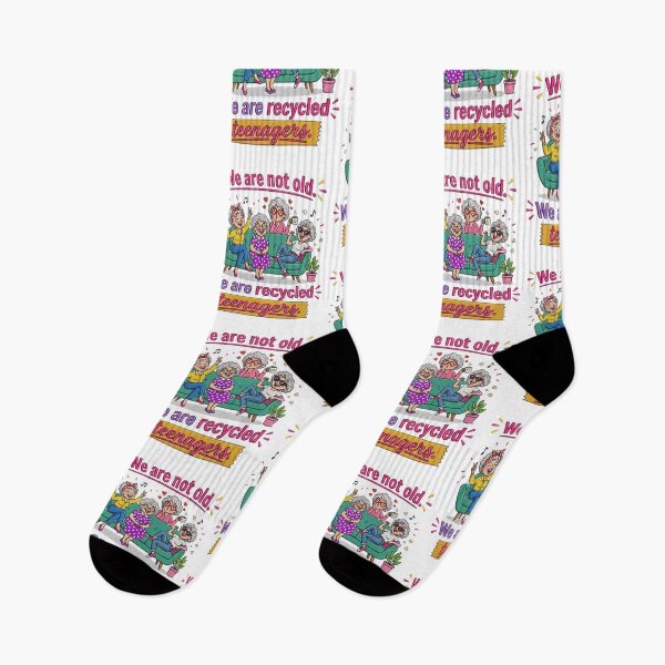 Item preview, We Are Recycled Teenagers Funny Old Friends Squad Grandma Sarcastic Aging Quote    designed and sold by raedattia.