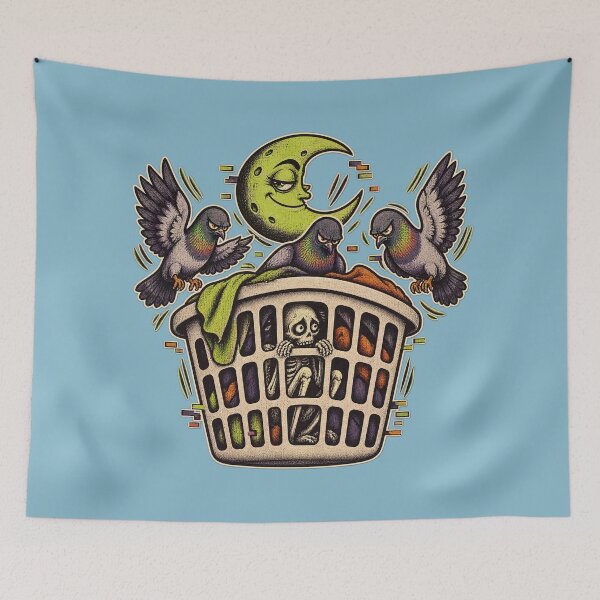 Item preview, Laundry Basket Skeleton Pigeon Moon Glitch Art designed and sold by puzzell.