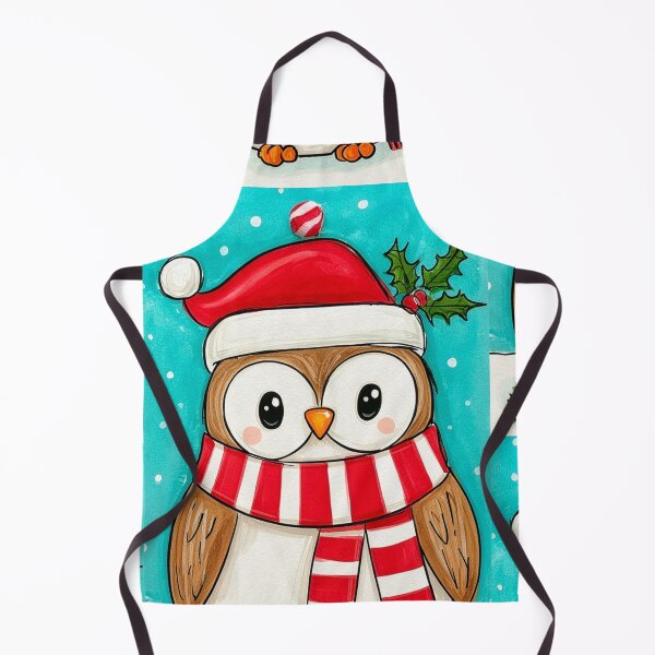Item preview, Christmas Owl Wrapped in a Striped Santa Scarf and Festive Hat, Surrounded by Holly and Snowflakes designed and sold by OlfactoART Studio.