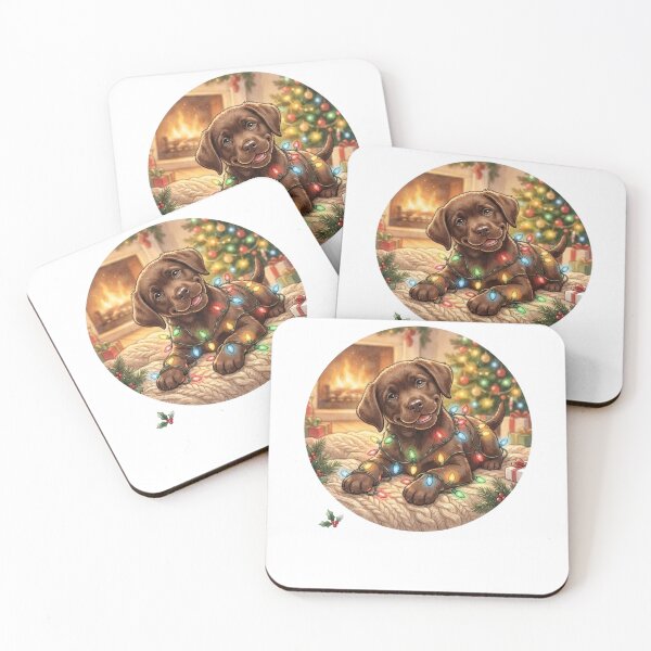 Item preview, Chocolate Labrador Puppy Christmas by the Fireplace - Cozy Christmas Chaos designed and sold by Goodthingstree.