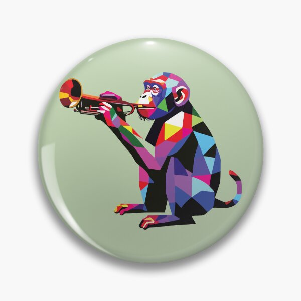 Item preview, Colorful mosaic-style musical monkey playing the trumpet, geometric art. designed and sold by designmari.