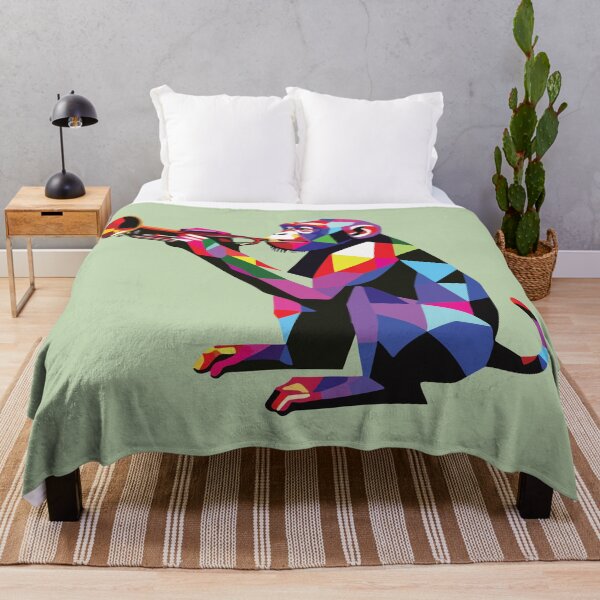 Item preview, Colorful mosaic-style musical monkey playing the trumpet, geometric art. designed and sold by designmari.
