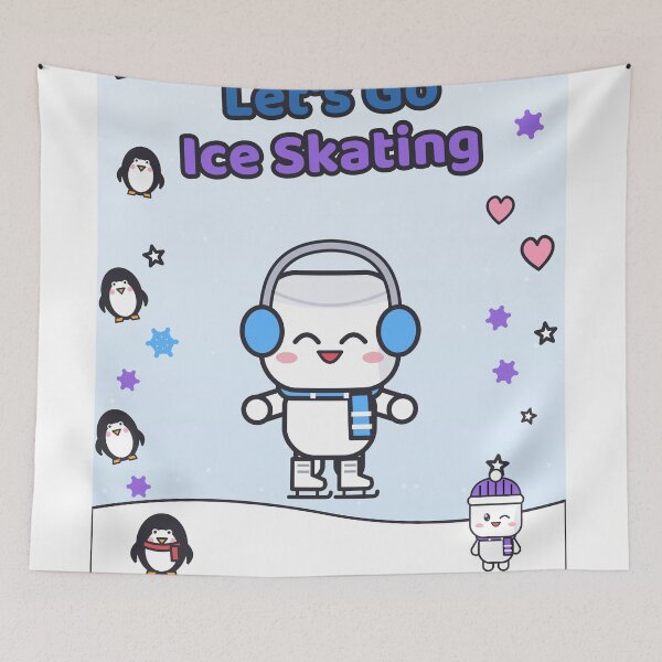 Item preview, Let's Go Ice Skating - Cute Marshmallow Pip on Skates with a Penguin designed and sold by BiMood.