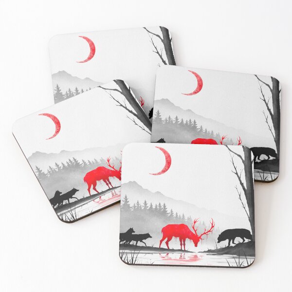 Item preview, Crimson Stag Surrounded by Wolves Under a Red Moon designed and sold by Ola-urb.