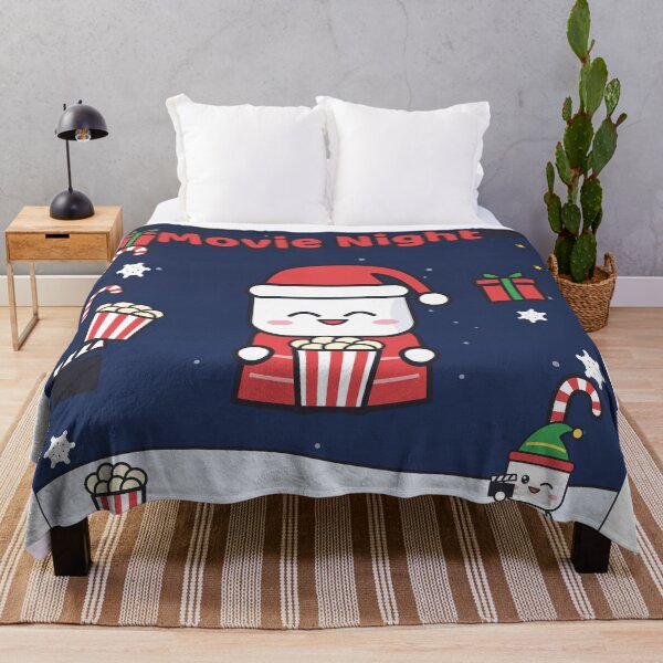 Item preview, Christmas Movie Night - Cute Marshmallow Pip with Popcorn and a Blanket designed and sold by BiMood.