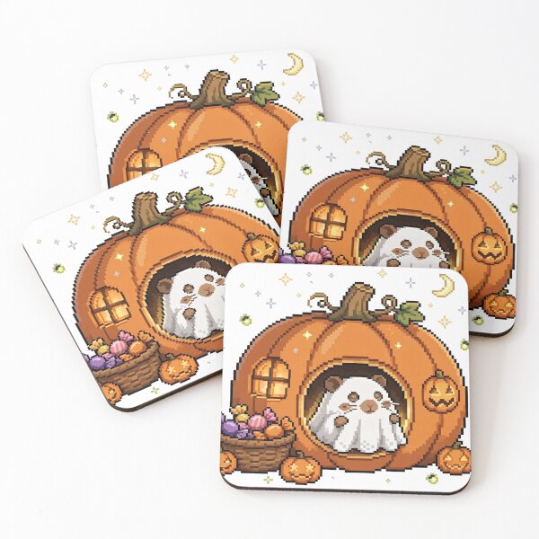 Item preview, Hamster Ghost Pumpkin House Pixel Art — Cute Halloween Candy Home designed and sold by Ebodega.