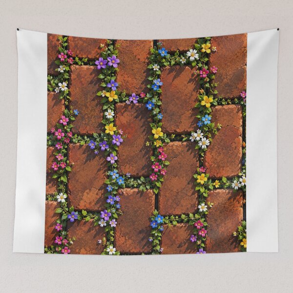 Item preview, Colorful Wildflowers Growing Through Red Brick designed and sold by aliyehc.