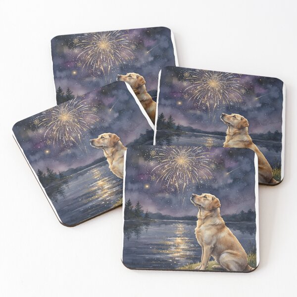 Item preview, Golden Labrador Dog Watching Fireworks - Magical New Year's Eve designed and sold by Goodthingstree.