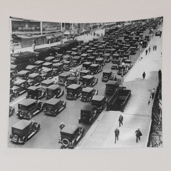 Item preview, The Magnificent Mile, Traffic jam in downtown Chicago, Michigan Avenue, 1927 Illinois vintage black and white photograph designed and sold by Astrid Arkhangelsky.