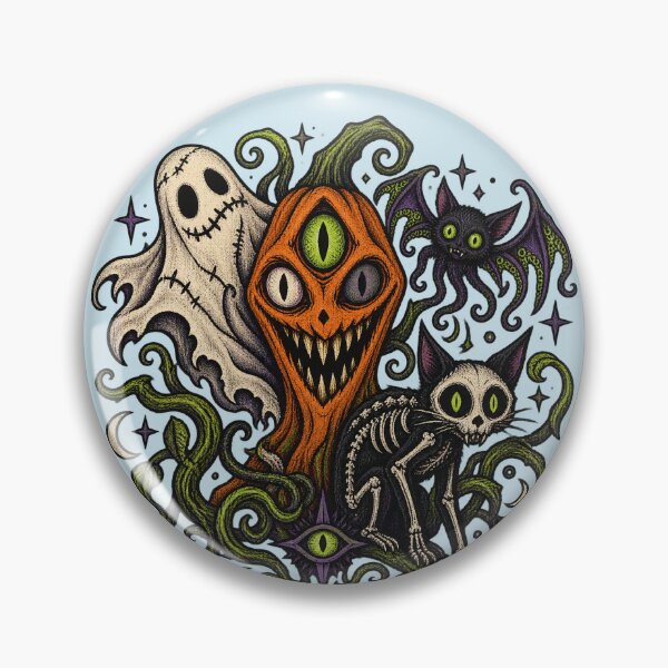 Item preview, Three Eyed Pumpkin Ghost Bat Cat Totem Art designed and sold by puzzell.
