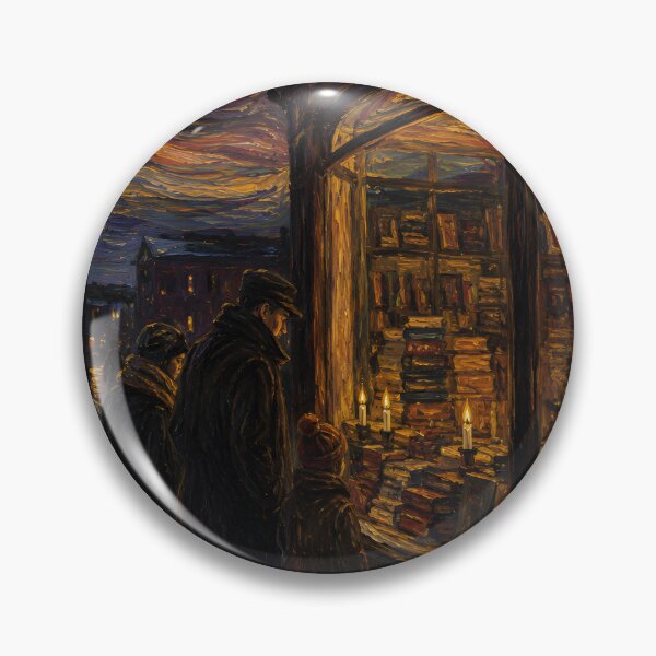 Item preview, Cozy Christmas Bookshop Window – Vintage Winter Evening Expressionist Painting designed and sold by Amalia Gutyz.