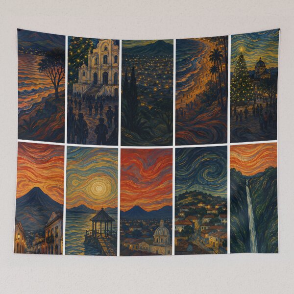 Item preview, Swirling Skies and Volcanic Landscapes – Ten Panel Expressionist Scenic Art designed and sold by Amalia Gutyz.