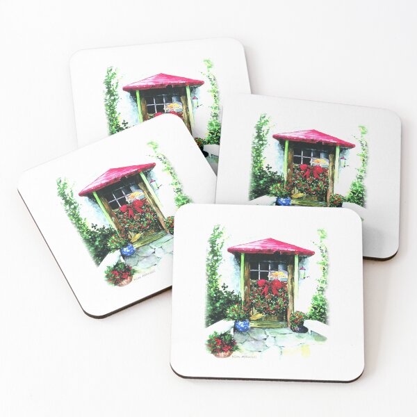 Item preview, Holiday Door with Wreath, originalwatercolor by Kim Attwooll designed and sold by aswoa.