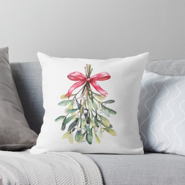 Item preview, Watercolor Mistletoe Branch with Red Bow – Classic Christmas Botanical Art designed and sold by art-tee-ua.