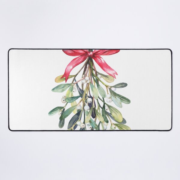 Item preview, Watercolor Mistletoe Branch with Red Bow – Classic Christmas Botanical Art designed and sold by art-tee-ua.