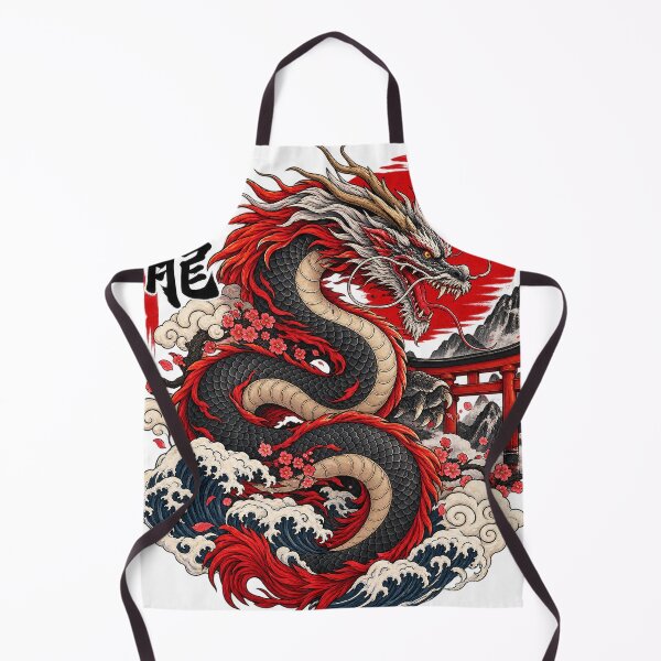 Item preview, Japanese Dragon – Red Sun, Cherry Blossoms & Ocean Waves designed and sold by RobertArt08.