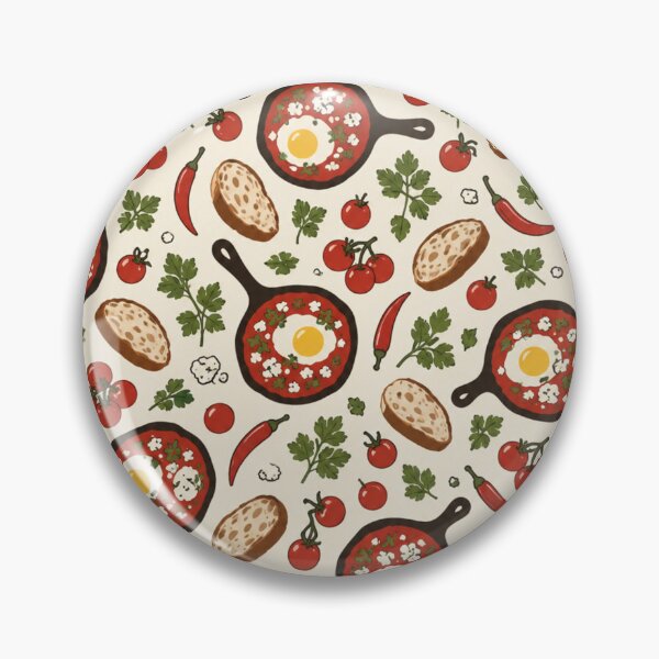 Item preview, Shakshuka Retro Kitchen Pattern | Cast Iron Skillets, Poached Eggs, Tomatoes and Crusty Bread designed and sold by StickyGuys.