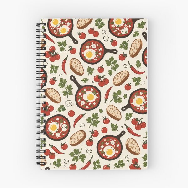 Item preview, Shakshuka Retro Kitchen Pattern | Cast Iron Skillets, Poached Eggs, Tomatoes and Crusty Bread designed and sold by StickyGuys.