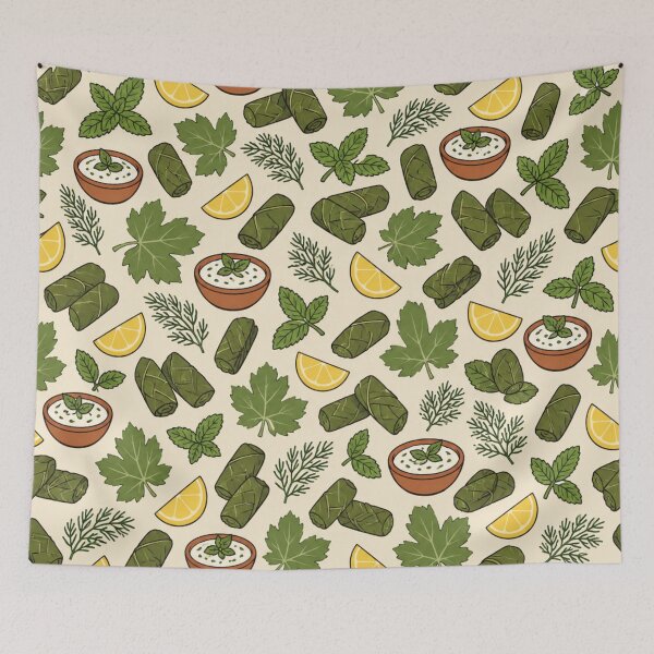 Item preview, Dolma Mediterranean Mezze Pattern | Stuffed Grape Leaves, Lemon, Dill and Yogurt designed and sold by StickyGuys.