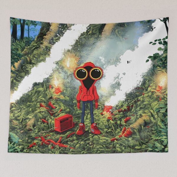 Item preview, Orange Hooded Alien Monster Forest Speaker Art designed and sold by Lunat1kk.
