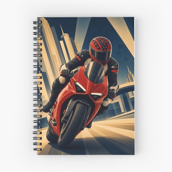 Item preview, Mitchk Art Deco Metropolis – Motorcycle Rider Racing Through a 1930s Poster City of Searchlights designed and sold by KGOart.