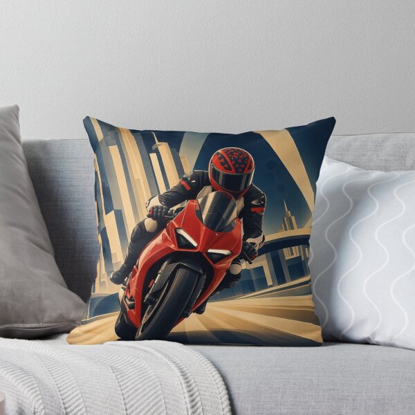 Item preview, Mitchk Art Deco Metropolis – Motorcycle Rider Racing Through a 1930s Poster City of Searchlights designed and sold by KGOart.