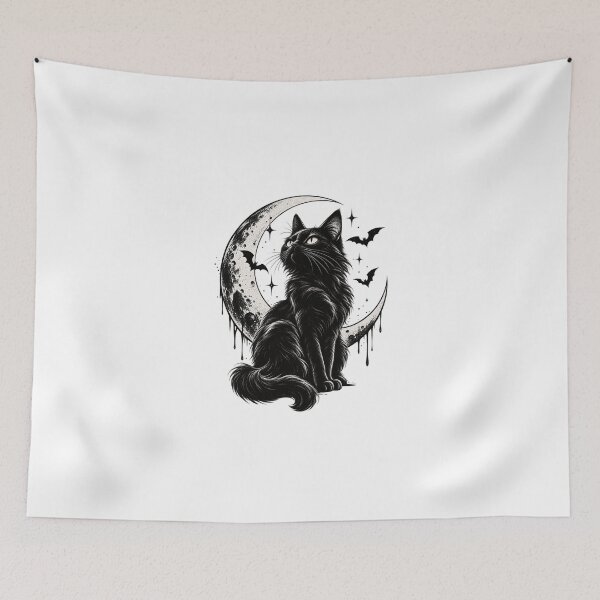 Item preview, Black Cat and Crescent Moon – Gothic Celestial Halloween Art designed and sold by Twixly.