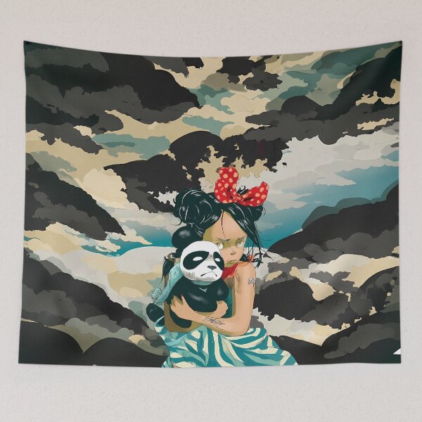 Item preview, Anime Girl Holding Panda Plush Cloudy Sky Art designed and sold by Lunat1kk.