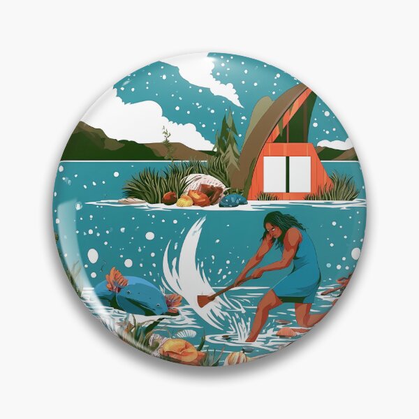 Item preview, Girl Spearfishing Lake A-frame Cabin Surreal Art designed and sold by Lunat1kk.