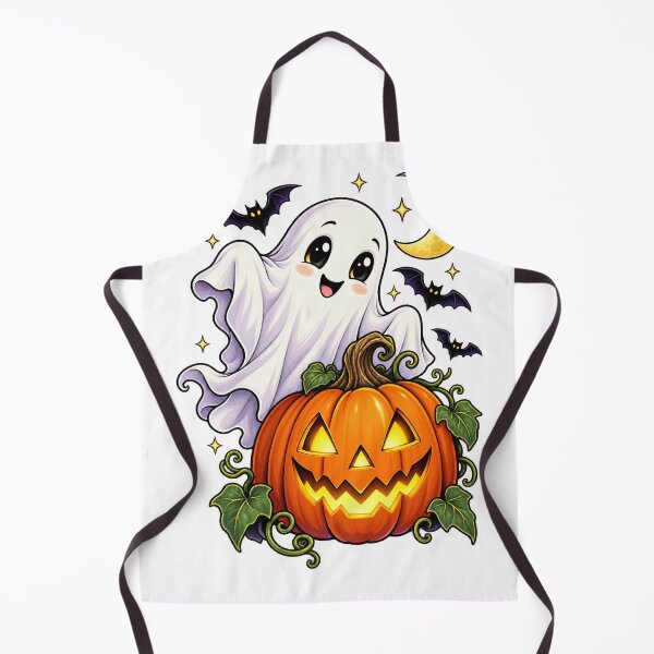 Item preview, Cute Kawaii Ghost with Jack O Lantern Pumpkin and Moon designed and sold by Eman_Studio.
