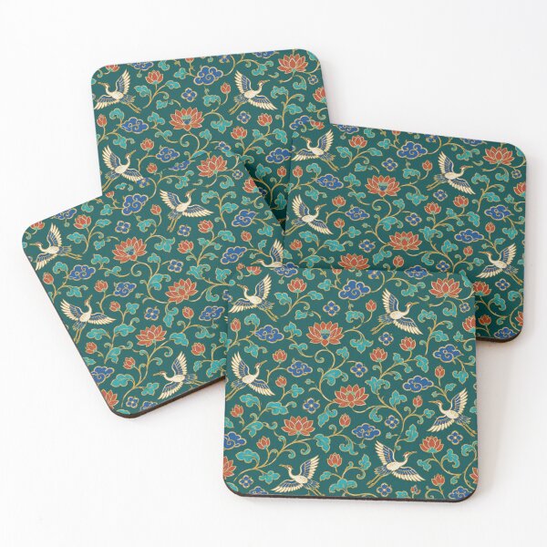 Item preview, Cloisonne Enamel Pattern | Chinese Lotus, Cranes and Scrolling Vines in Turquoise and Gold designed and sold by StickyGuys.