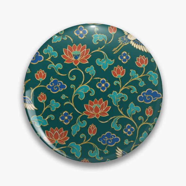 Item preview, Cloisonne Enamel Pattern | Chinese Lotus, Cranes and Scrolling Vines in Turquoise and Gold designed and sold by StickyGuys.