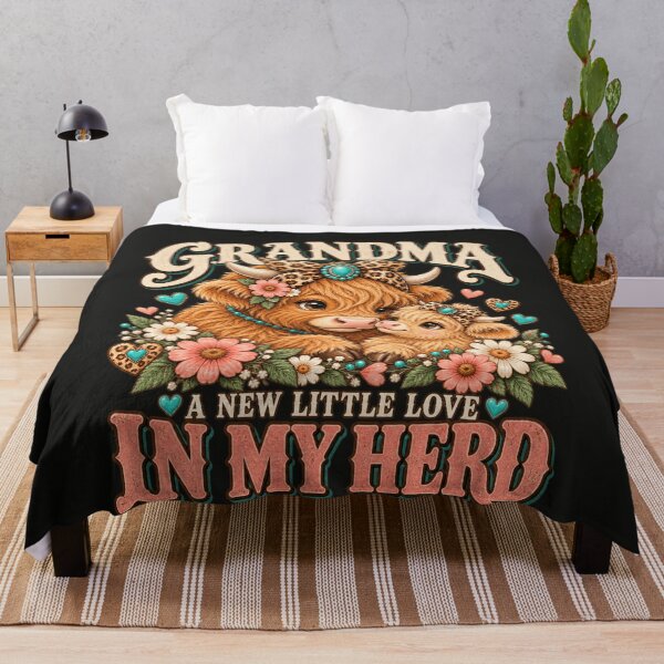 Item preview, Grandma Highland Cow New Little Love Herd Floral Leopard Bow designed and sold by AmiGraph.