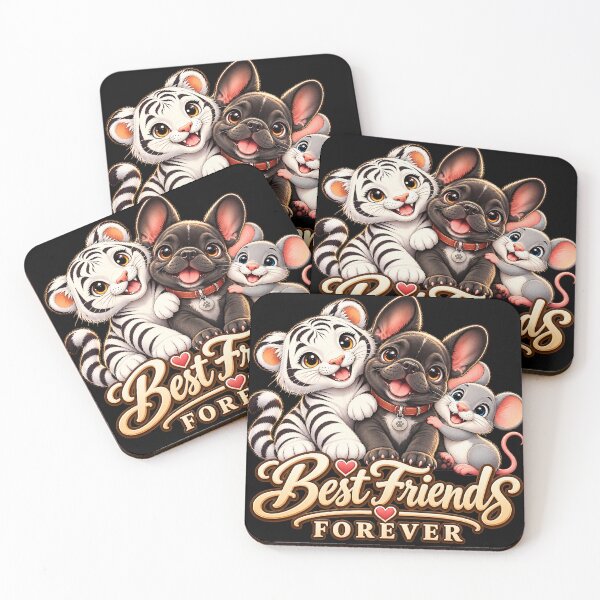 Item preview, Best Friends Forever – Cute White Tiger, French Bulldog & Mouse designed and sold by thirtyonestars.