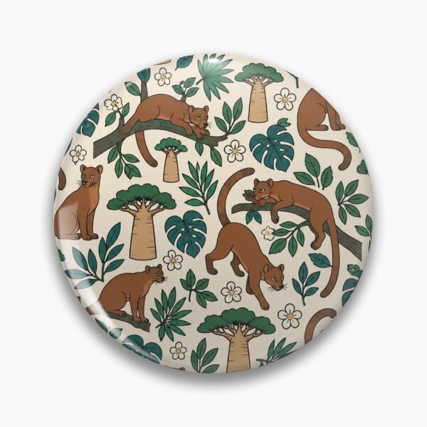 Artikelvorschau, Fossa-Madagaskar-Muster | Rostbraune Raubtiere mit Baobabbäumen und tropischen Blättern entworfen und verkauft von StickyGuys.