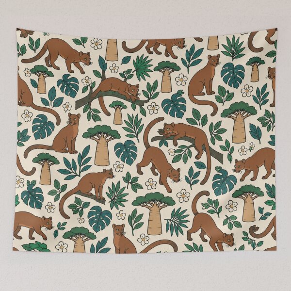 Item preview, Fossa Madagascar Pattern | Russet Predators with Baobab Trees and Tropical Leaves designed and sold by StickyGuys.