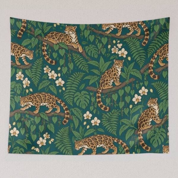 Item preview, Clouded Leopard Rainforest Pattern | Big Cats with Ferns, Orchids and Jungle Vines designed and sold by StickyGuys.