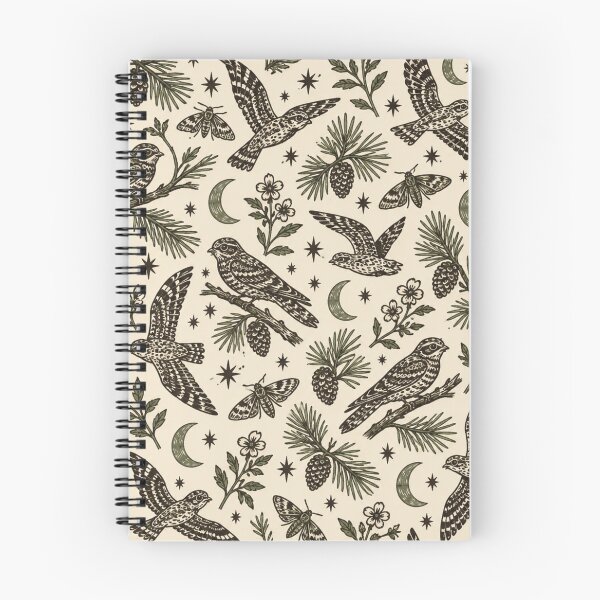 Item preview, Nightjar Woodcut Pattern | Camouflaged Night Birds with Moths, Moons and Stars designed and sold by StickyGuys.