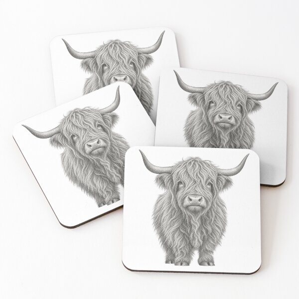 Item preview, Highland Cow Pencil Drawing – Realistic Black and White Scottish Highland Cattle Art designed and sold by compugrove.