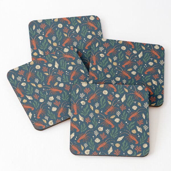 Item preview, Spiny Lobster Seafood Pattern | Rock Lobsters with Seashells, Coral and Seaweed on Navy designed and sold by StickyGuys.
