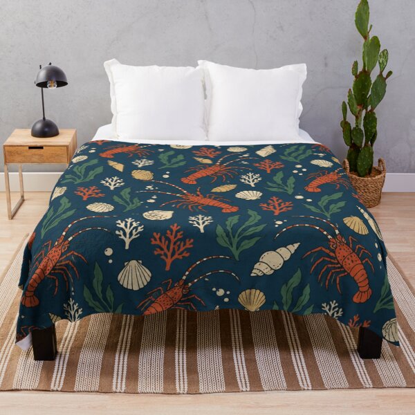 Item preview, Spiny Lobster Seafood Pattern | Rock Lobsters with Seashells, Coral and Seaweed on Navy designed and sold by StickyGuys.