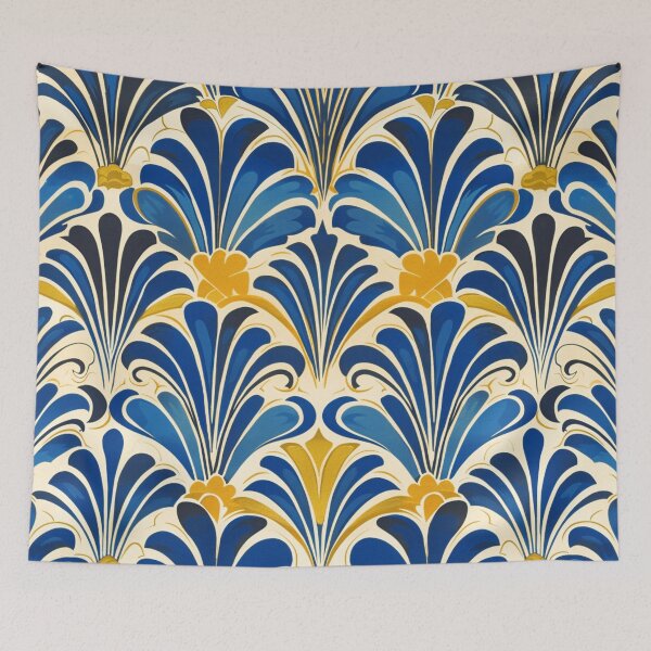 Item preview, Blue Art Deco Luxurious Pattern With Yellow Accents designed and sold by DEC02.