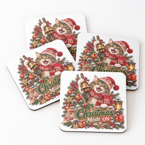 Item preview, Christmas Mode ON – Festive Caroling Cat with Golden Bell designed and sold by DansCreations42.
