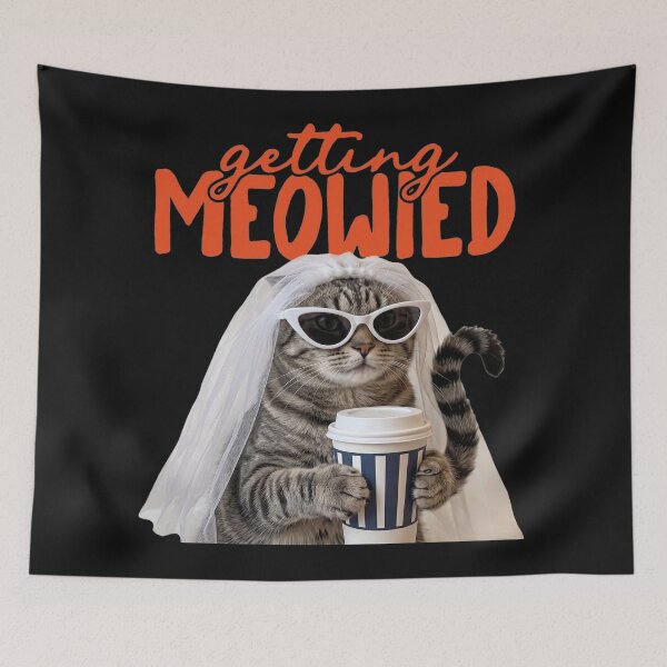 Item preview, Getting Meowied Photorealistic Coffee Cat Bride Pun designed and sold by Designart68.