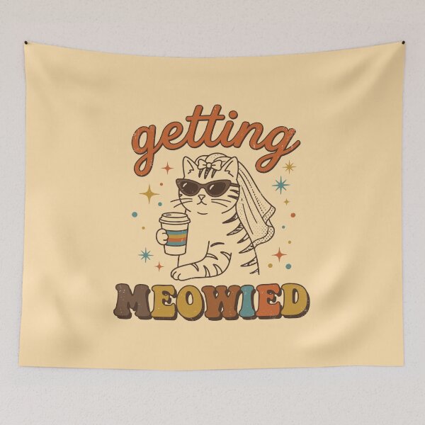 Item preview, Retro Getting Meowied Sassy Coffee Cat Bride Pun designed and sold by Designart68.
