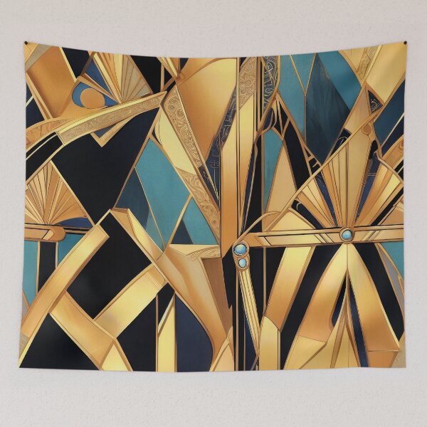 Item preview, Luxury Art Deco Golden And Blue Geometric Abstract  designed and sold by DEC02.