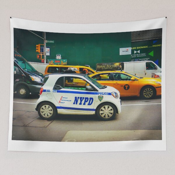 Item preview, New York City Street Photography – NYPD Car and Yellow Taxis designed and sold by pcole123.